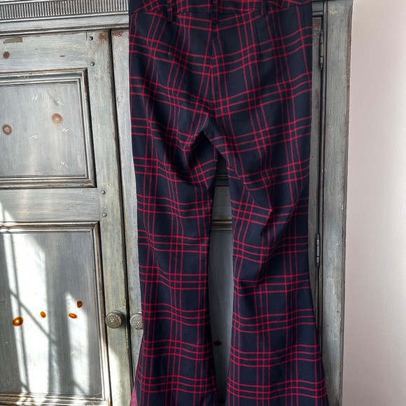 Smythe Wool Plaid Boot Cut Flare Pants Red/Navy Size 4 - Picture 11 of 12